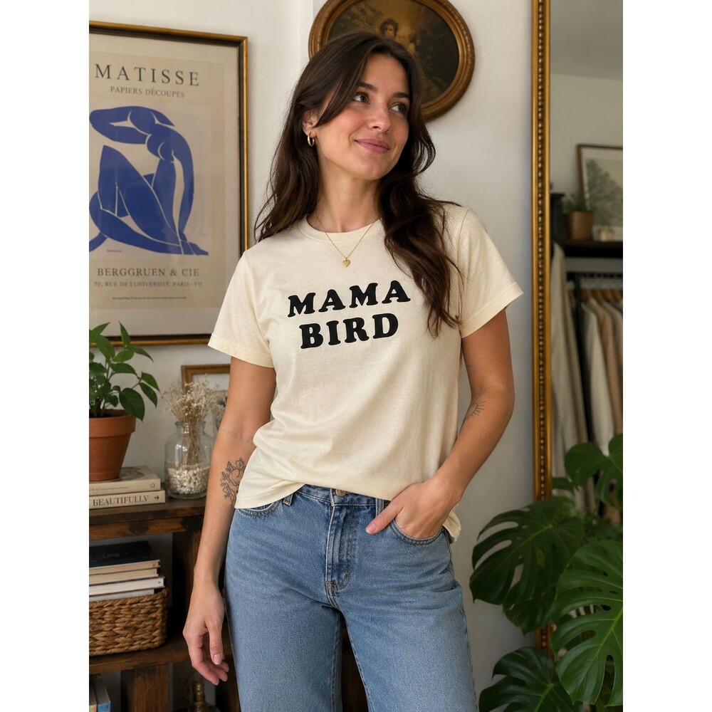 The Bee & The Fox Mama Bird Top Shirt Women's M Ivory Short Sleeve Crewneck